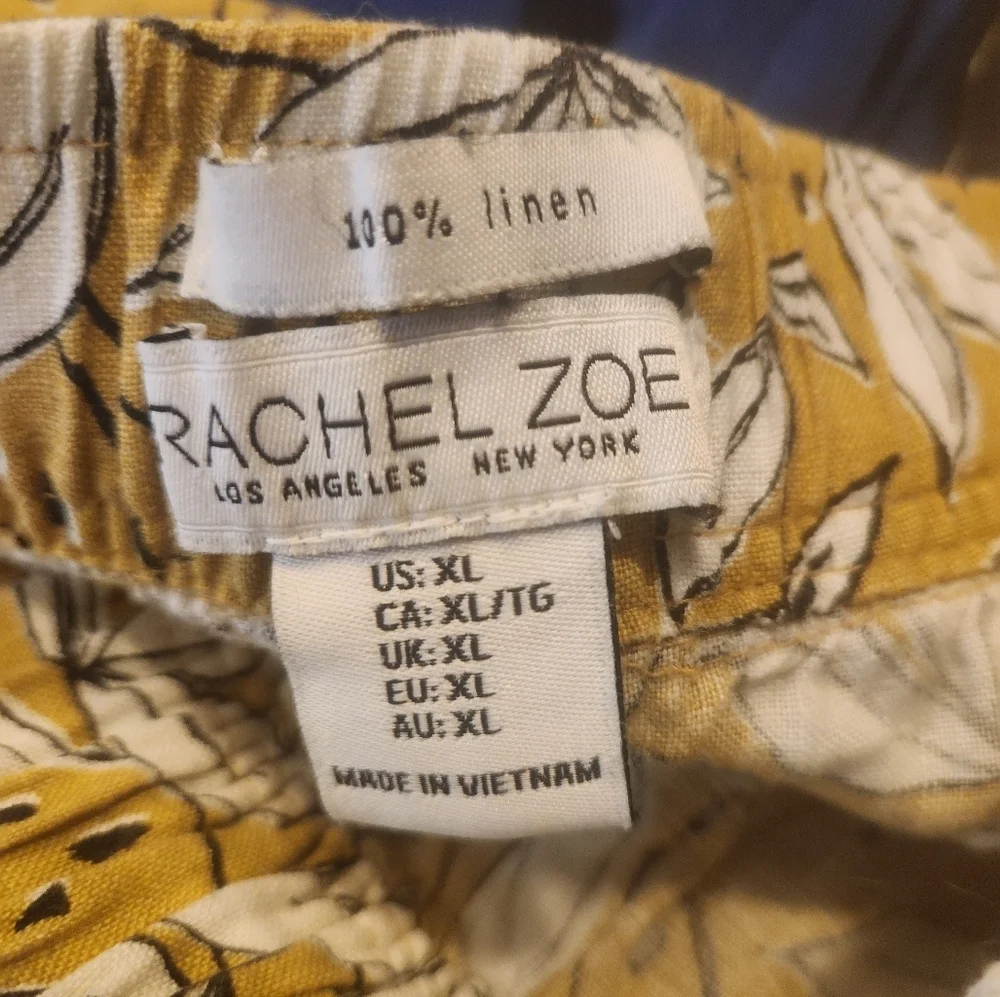 Rachel Zoe Gold and White Floral  100% Linen Wide Leg Pants XL (5815) - Picture 4 of 5